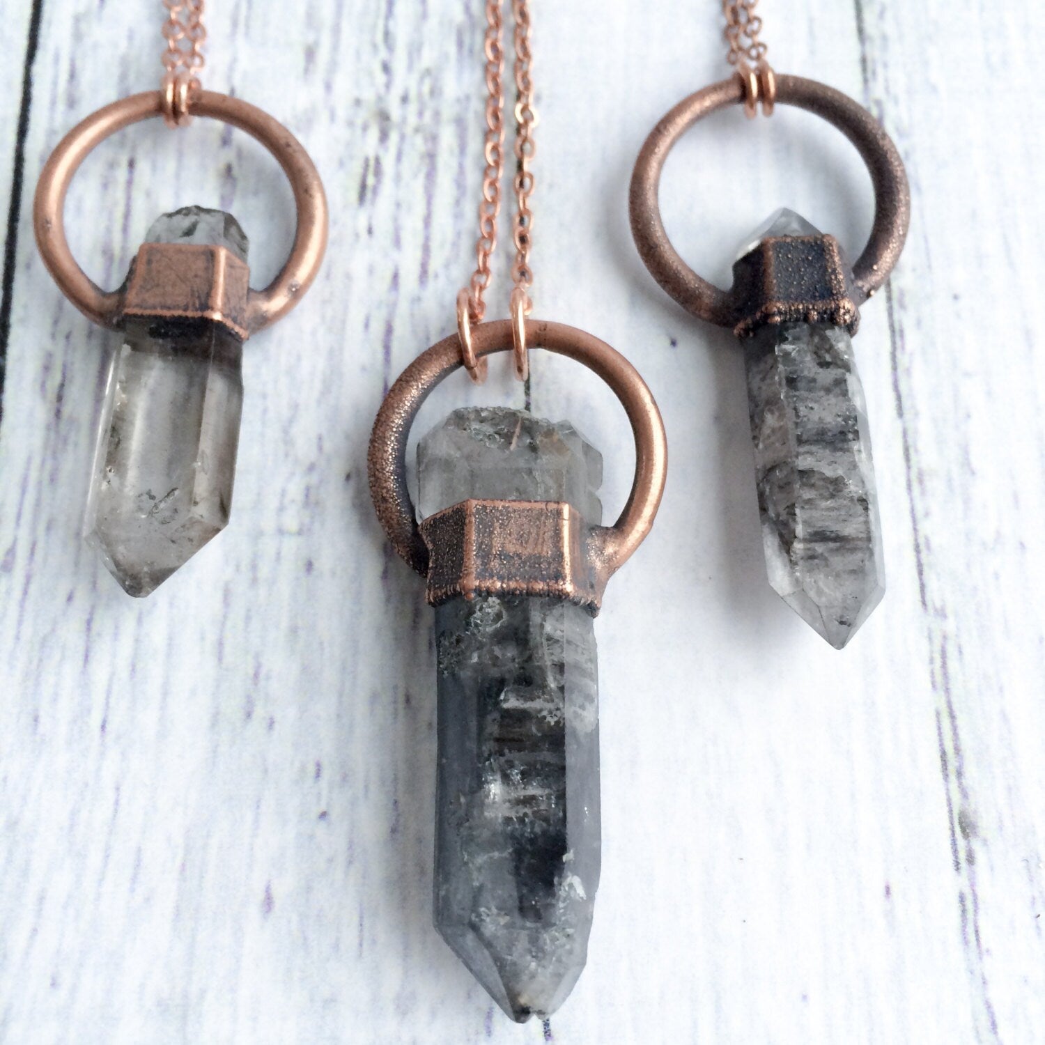 Raw quartz crystal necklace | Double terminated rock crystal necklace