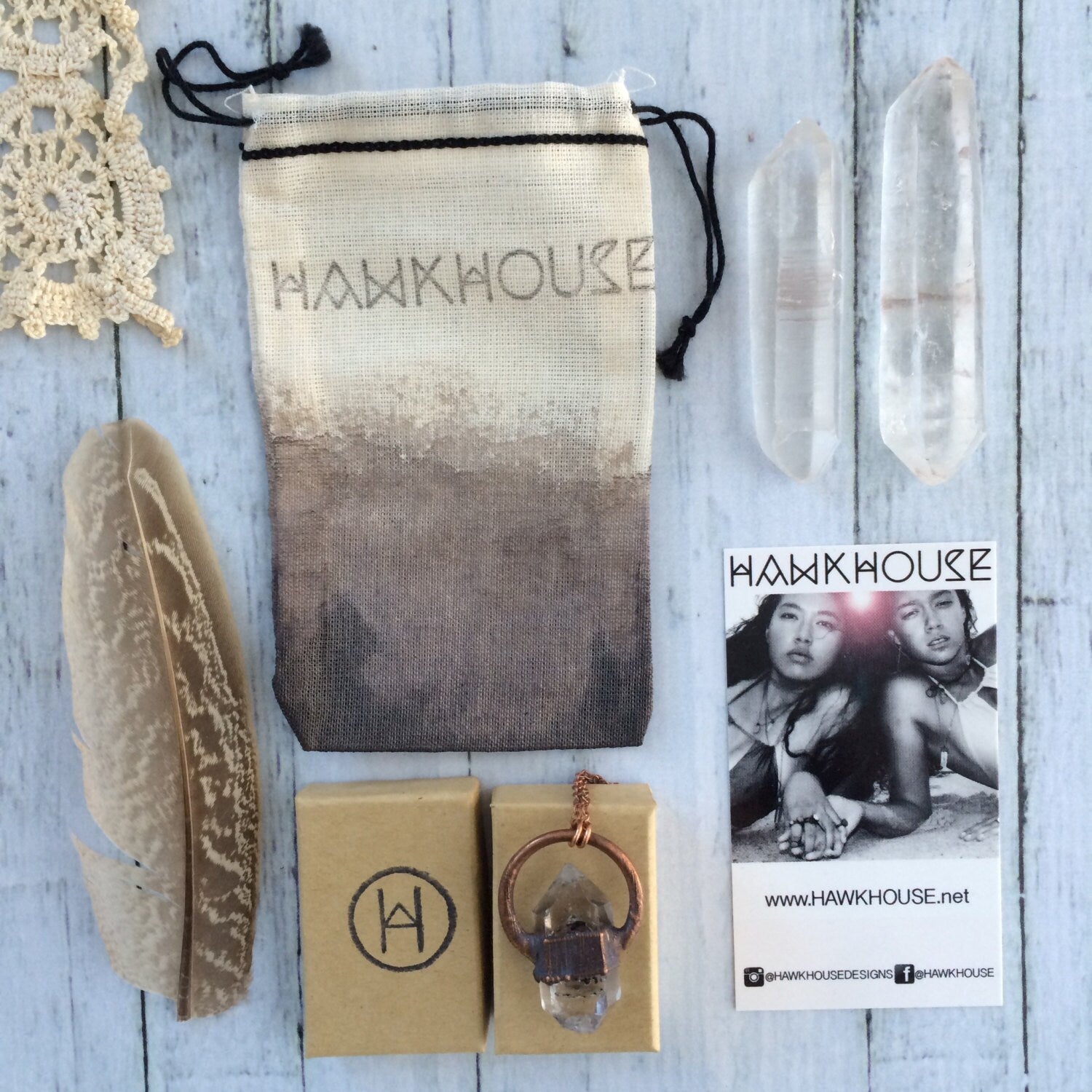 Raw quartz crystal necklace | Double terminated rock crystal necklace